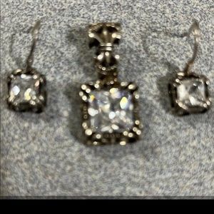 Retired Silpada Cz Fleur De Lis Sterling Pendant & Earrings